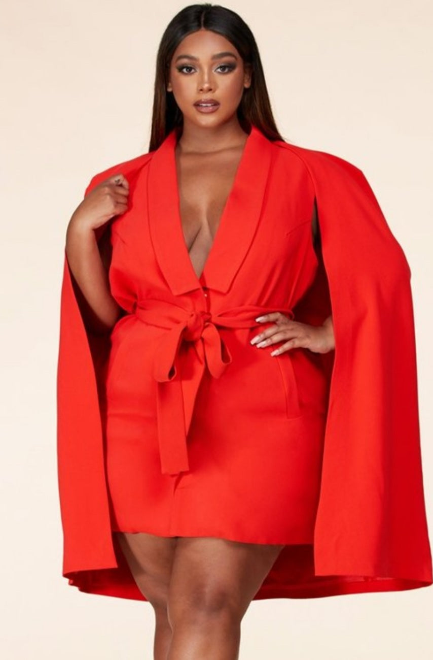 Belted cape blazer dress