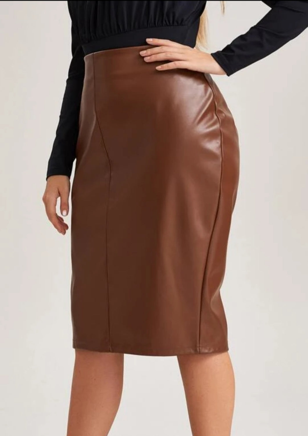 Brown leather skirt